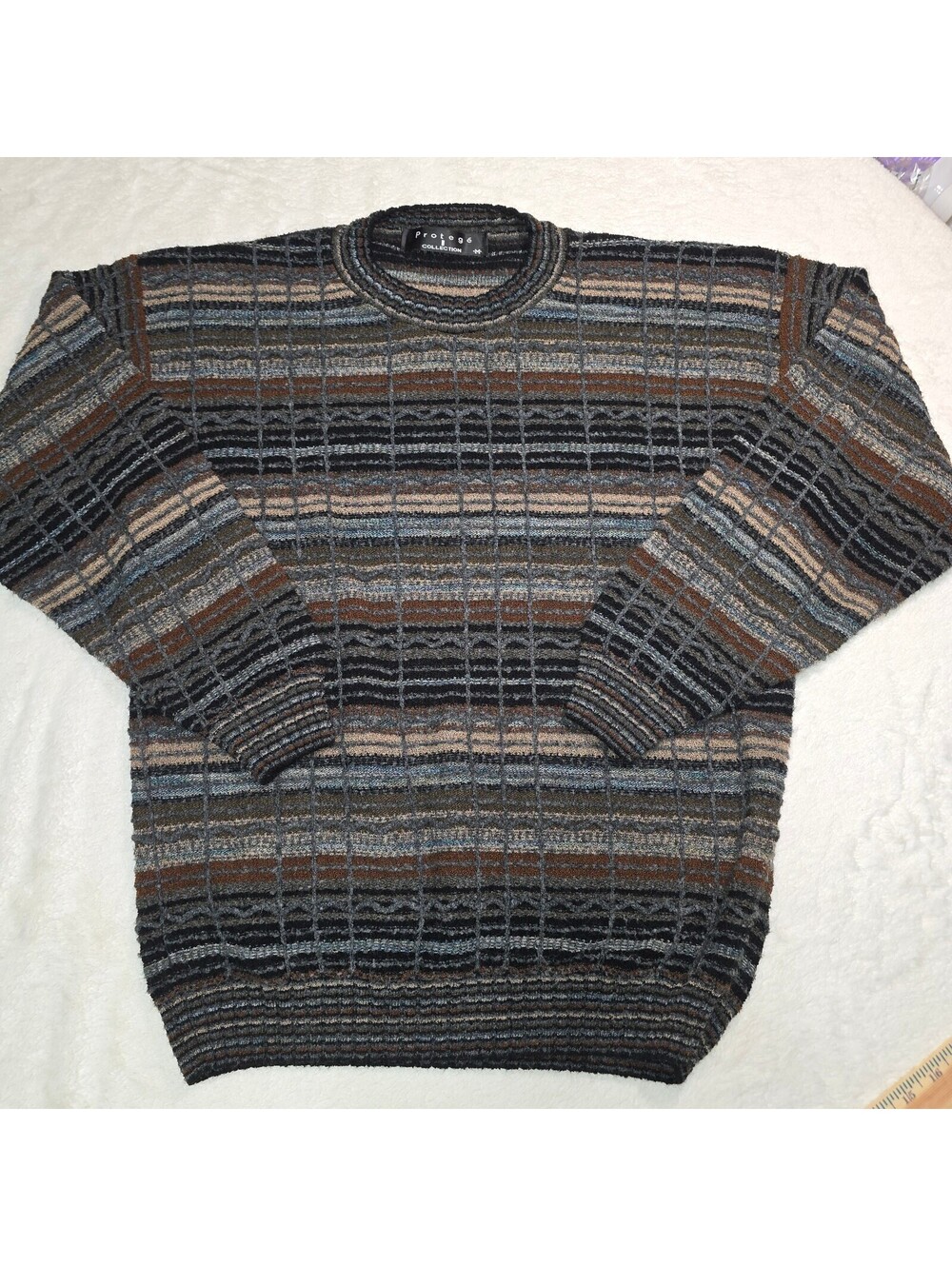 VTG 90s Protege Collection 3D Knit Sweater Mens Medium Coogi Style Made in USA